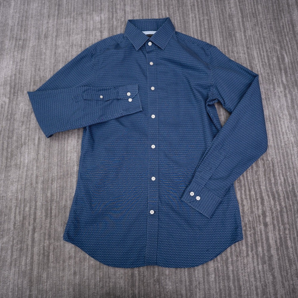 Banana Republic Button Up Shirt Mens M Blue Excellent Non-Iron Slim Fit Dot